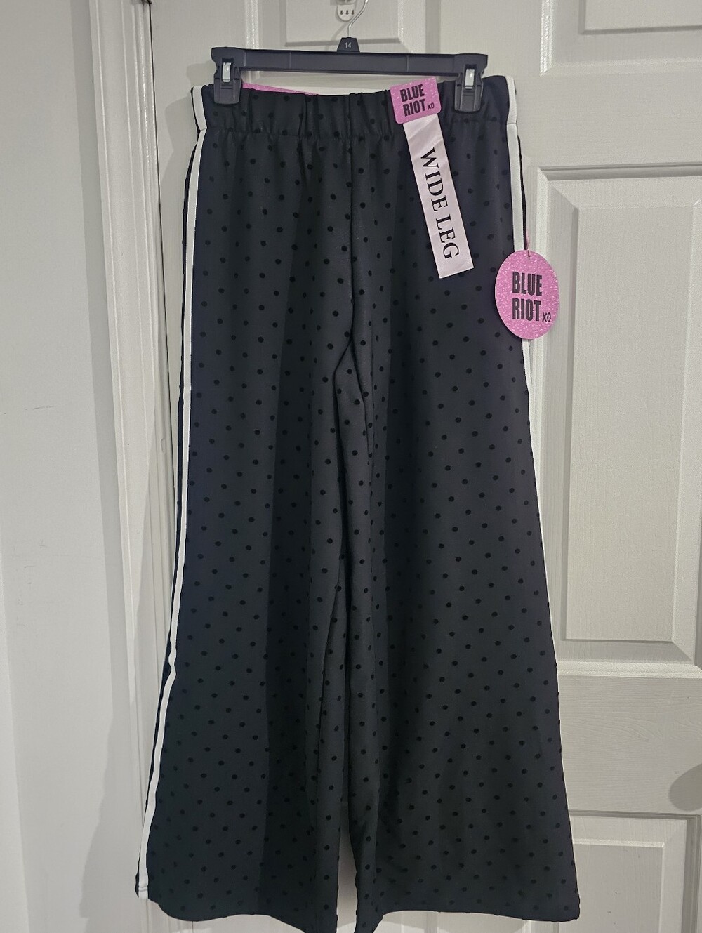 Blue Riot XO Juniors Y2K Polka Dot Side Stripe Wide Leg Pants M NWT